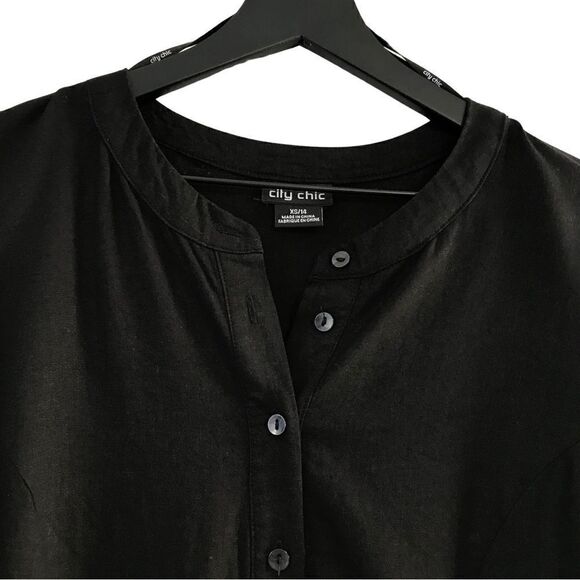 City Chic Linen Safari Button Down Top Blouse - Picture 10 of 12